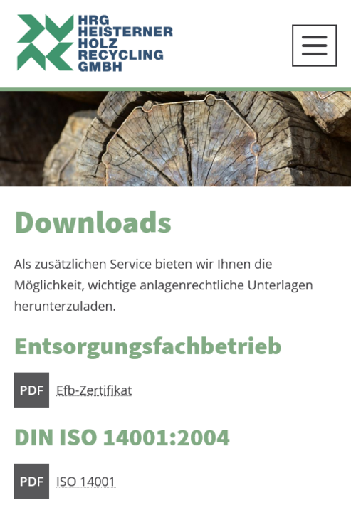 Mobile Website für HRG Heisterner Holz Recycling GmbH