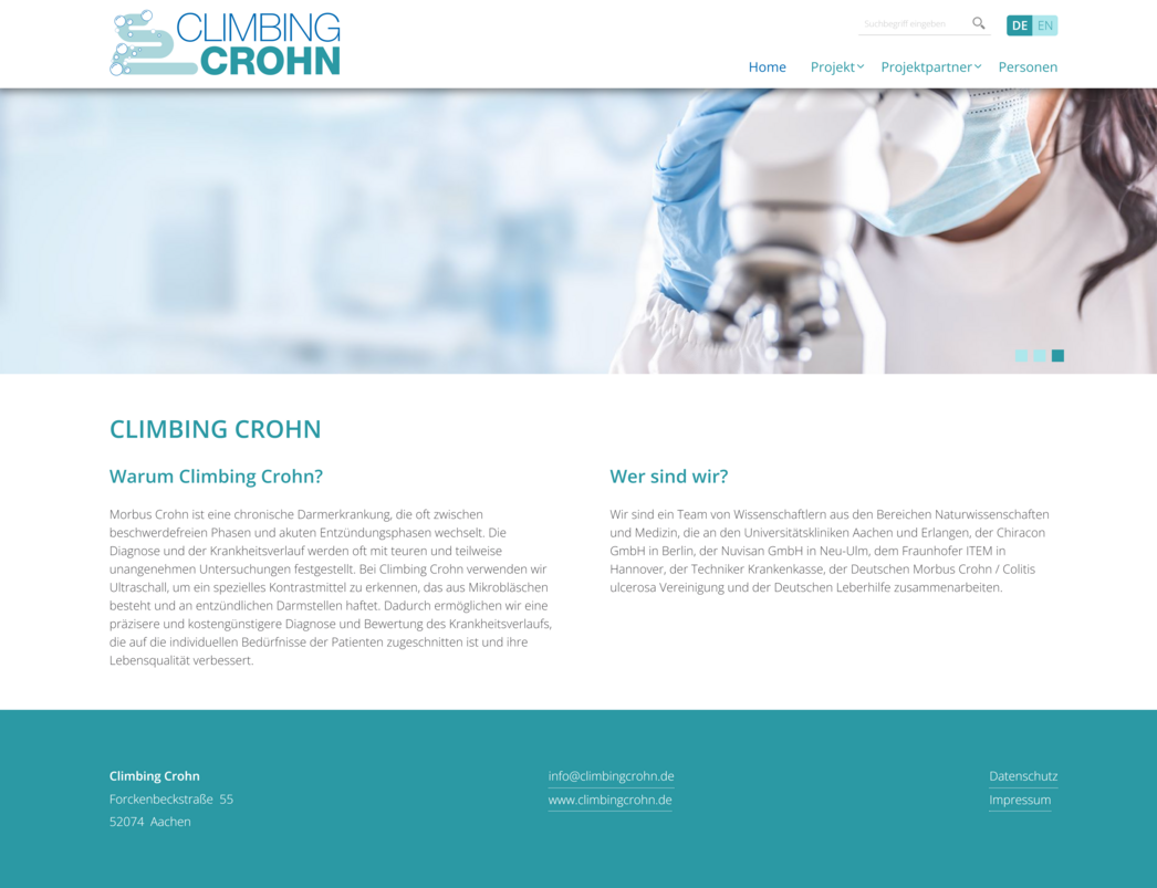 Neues Webdesign für die Forschungsplattform Climbing Crohn der RWTH Aachen
