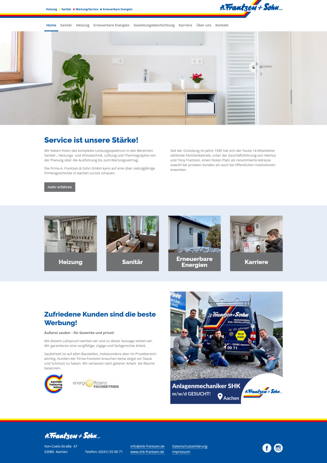 Neues Webdesign A. Frantzen & Sohn GmbH in Aachen