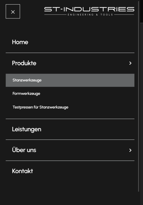 Mobile Homepage für ST Industries in Baesweiler