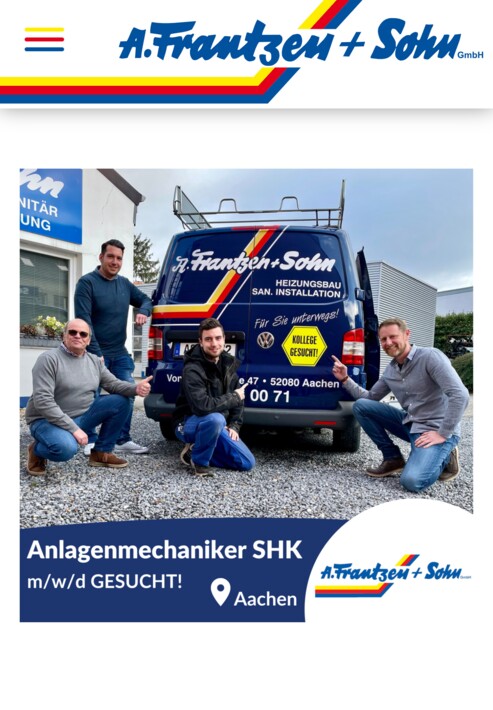 Mobile Internetseite für A. Frantzen & Sohn GmbH in Aachen
